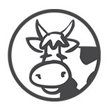 Soundproof Cow logo of black and white spotted cow with horns