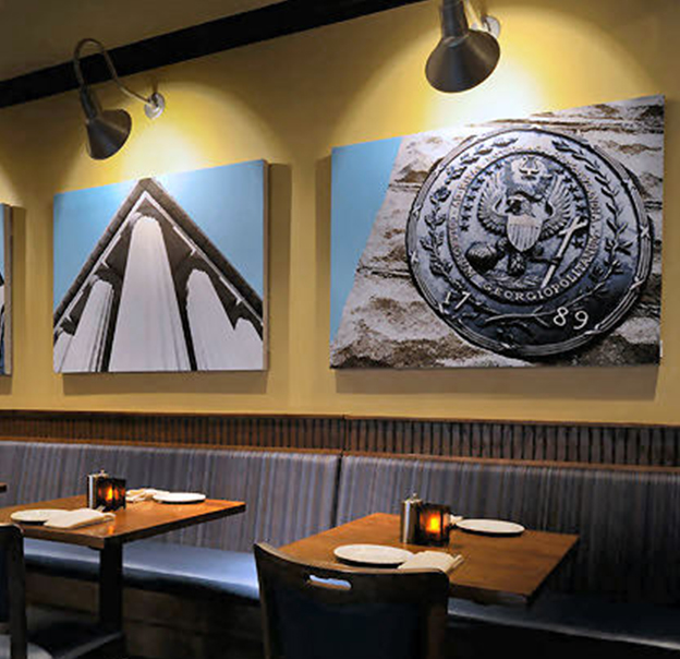 soundproof artistic panels in a restaurant