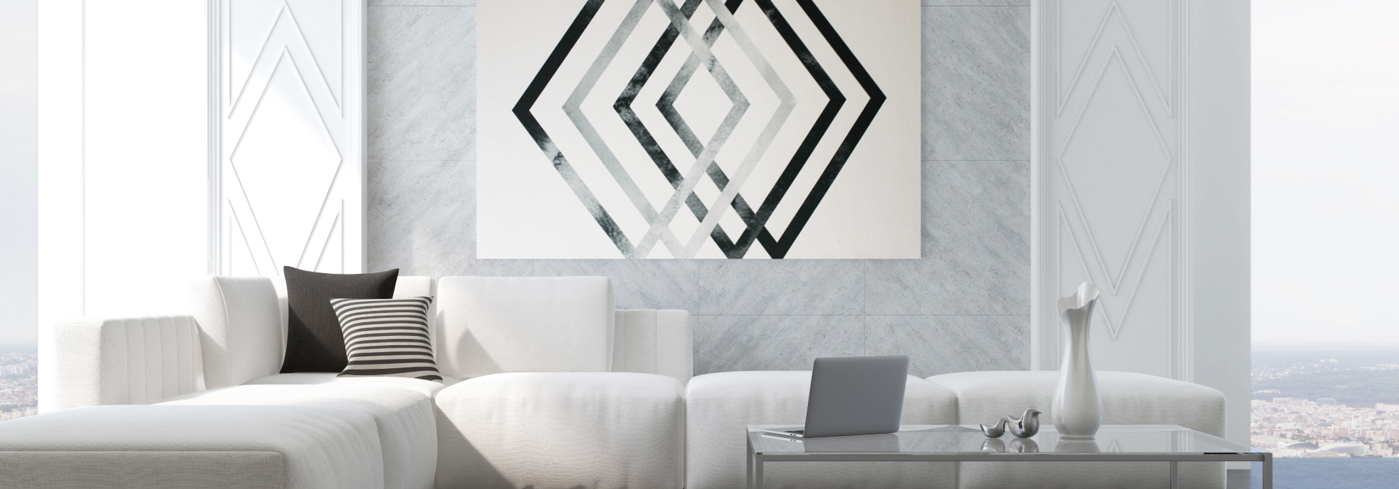 white and black acoustic art panel
