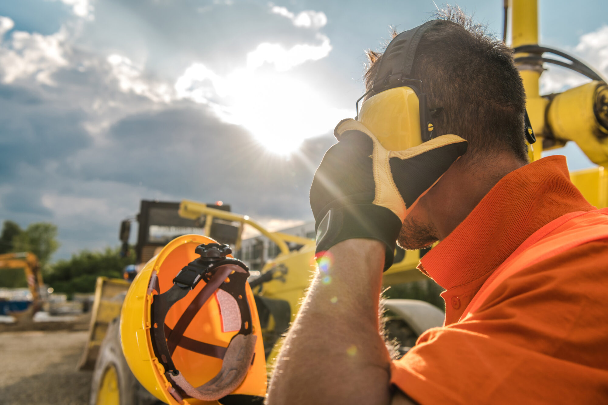 Construction Worker Wearing Hearing Protection