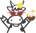 cow with tropical drink and sunglasses