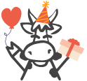 cow holding present and balloon
