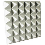 A grey Udderly Quiet™ Pyramid Acoustic Foam soundproofing panel against a white background